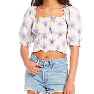 Levi's® Tilly Printed Smocked Puff Sleeve Ruffle Trim Peasant Top